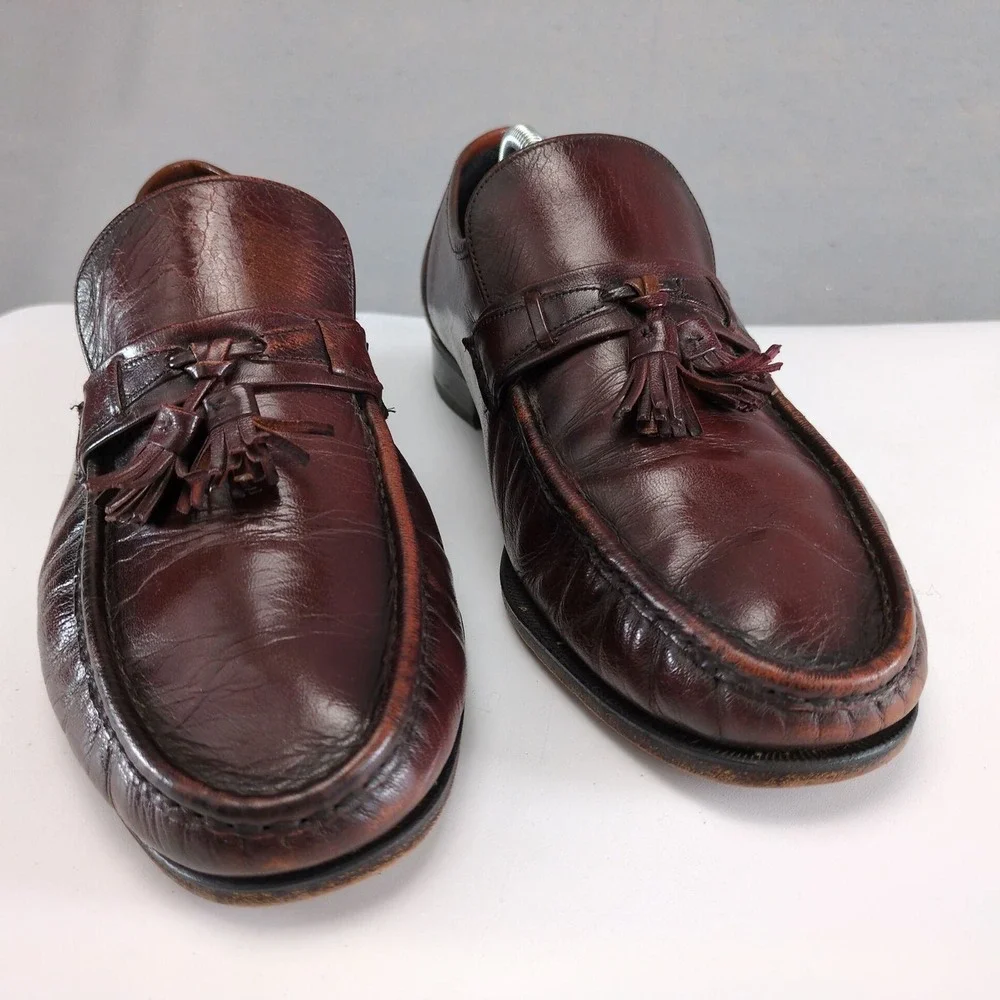 Florsheim Brown Leather Tassel Loafers Mens 11 3E Moc Toe Slip On Dress Shoes